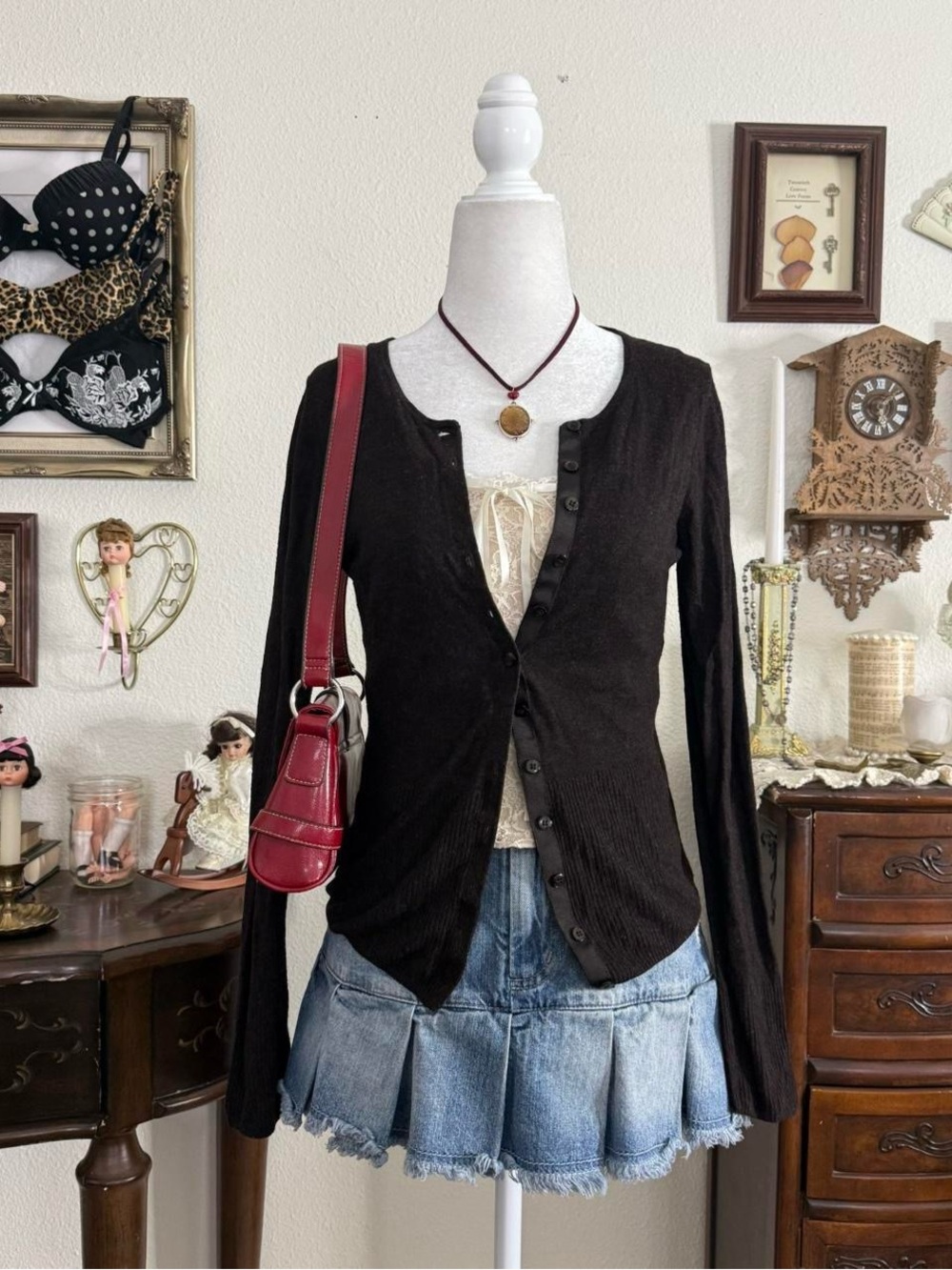 Y2k preppy dark brown fairy grunge thin cardigan